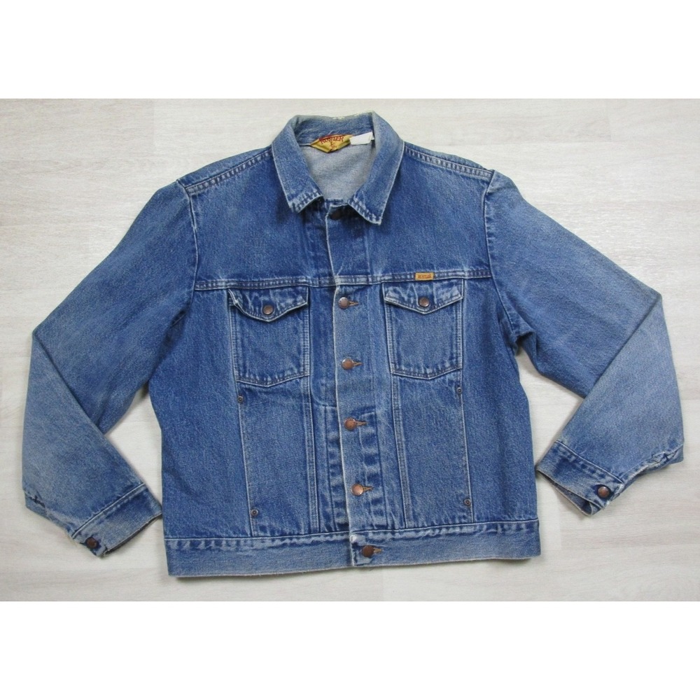 Vintage 70s 80s Rustler Denim Jean Trucker Jacket (L) Workwear Distressed USA